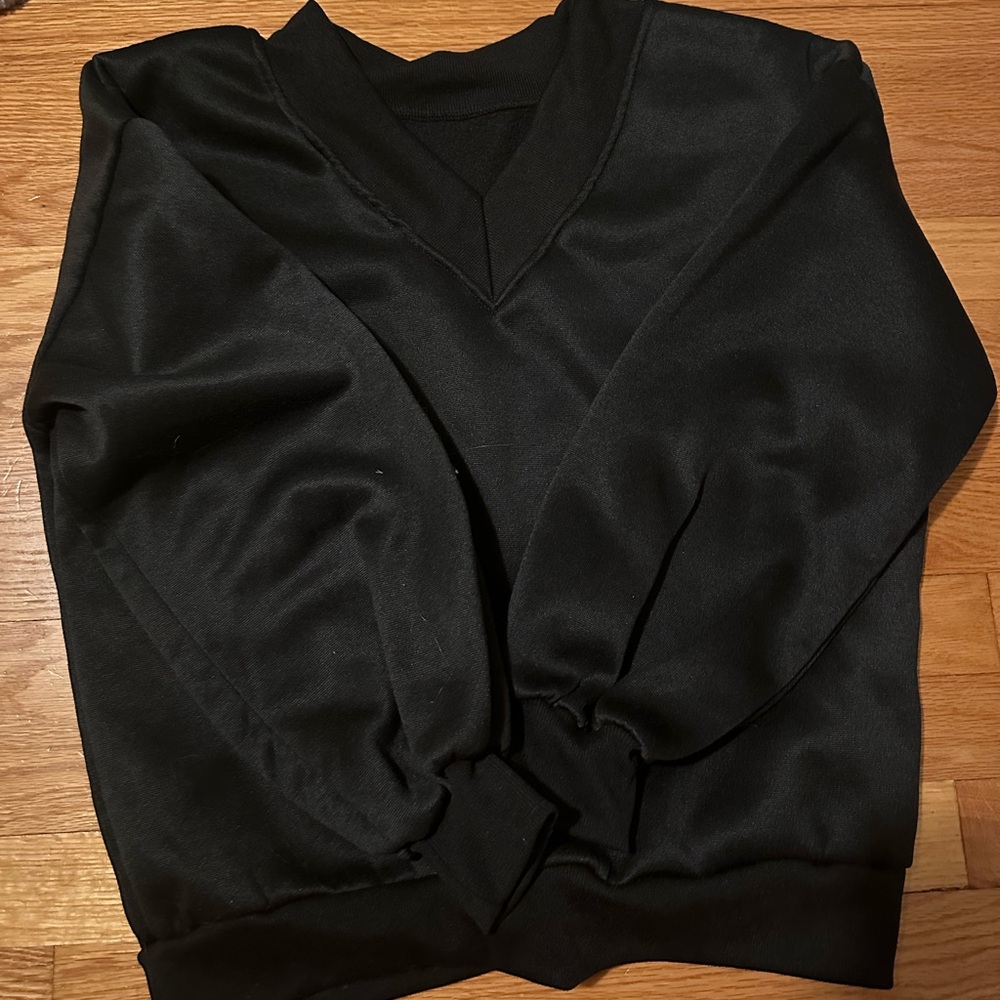 Black satin v-neck sweater #sweater